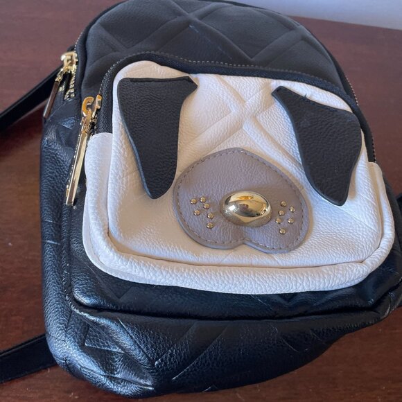 Betsey Johnson Quilted Puppy Dog Mini Backpack | Black & White Kitsch - Picture 2 of 13